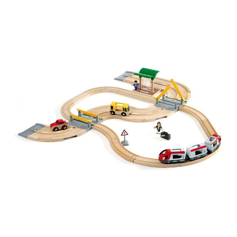 Brio World Circuit Correspondance Train / Bus - Coffret 33 pieces - Circuit de train en bois - Ravensburger - Des 3 ans - 33209