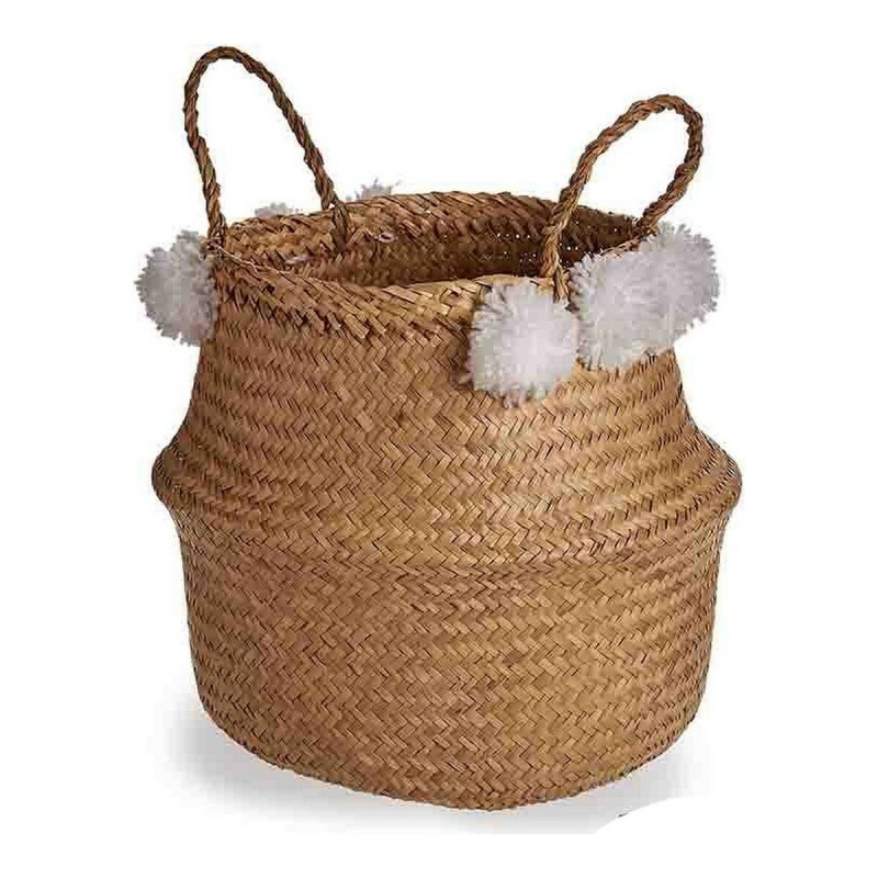 Panier Marron Pompons Fibre naturelle (30 x 28 x 30 cm)