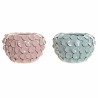 Vase DKD Home Decor 24,5 x 24,5 x 17 cm Rose Turquoise Grès Moderne Avec relief (2 Unités)