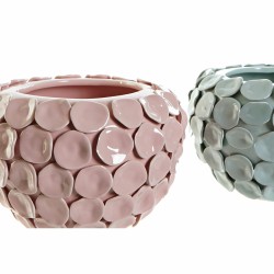 Vase DKD Home Decor 24,5 x 24,5 x 17 cm Rose Turquoise Grès Moderne Avec relief (2 Unités)