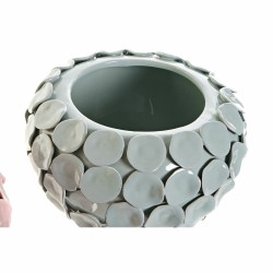 Vase DKD Home Decor 24,5 x 24,5 x 17 cm Rose Turquoise Grès Moderne Avec relief (2 Unités)