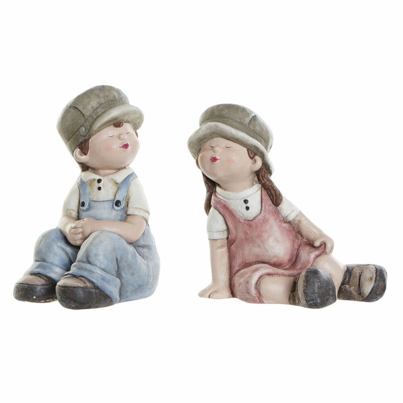 Figurine Décorative DKD Home Decor 24 x 35 x 36 cm Bleu Rose Enfants (2 Unités)