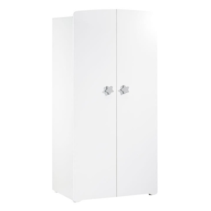 BABY PRICE Armoire chambre bébé 2 portes - Boutons étoile gris - Ne