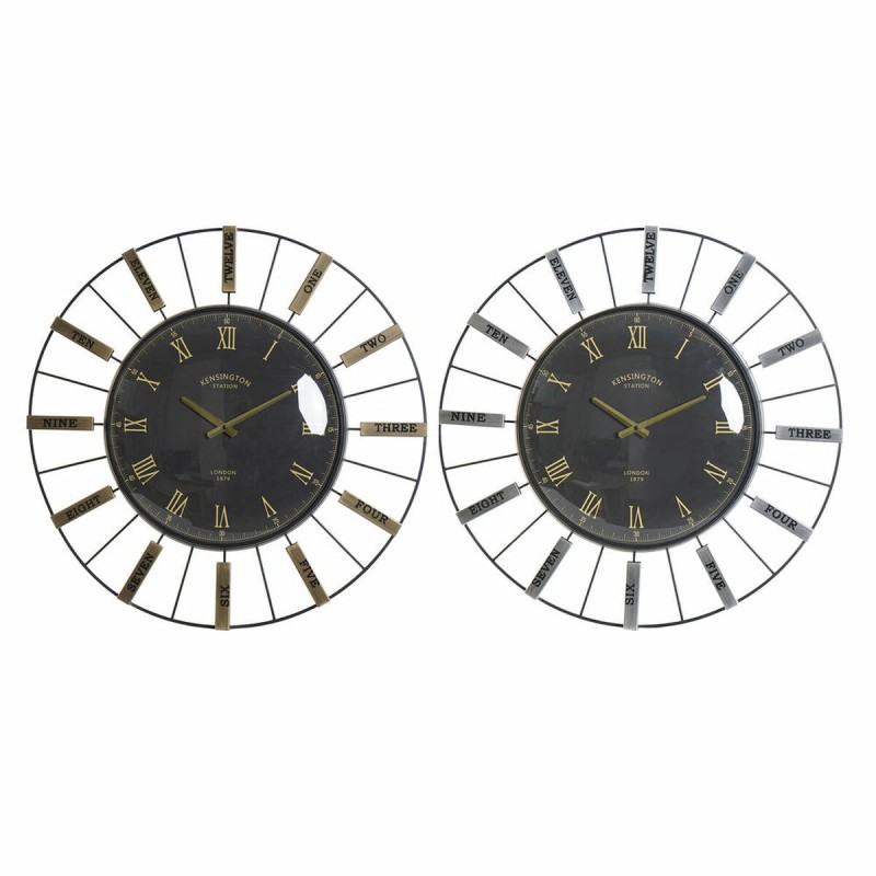 Horloge Murale DKD Home Decor Verre Argenté Noir Doré Fer 70 x 7 x 70 cm (2 Unités)