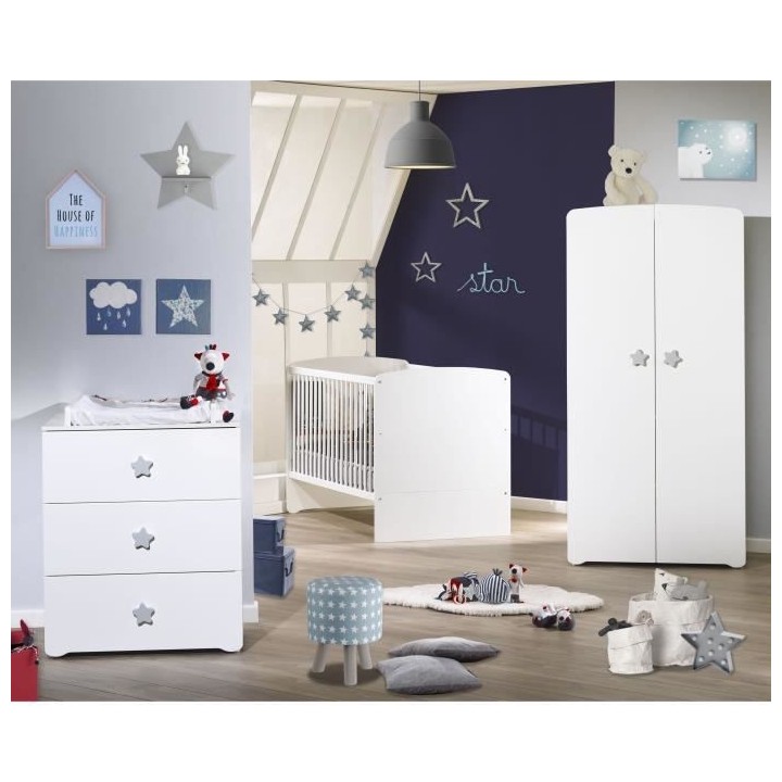 BABY PRICE Armoire chambre bébé 2 portes - Boutons étoile gris - Ne