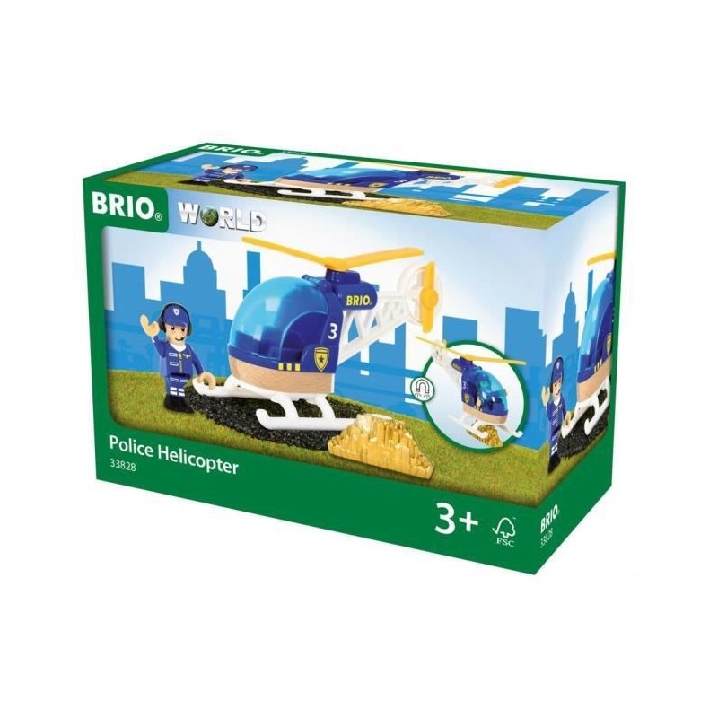 Brio World Hélicoptere de Police - Accessoire aimanté pour circuit de train en bois - Ravensburger - Mixte des 3 ans - 33828