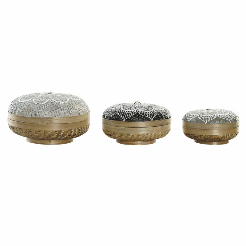 Set de basket DKD Home Decor Naturel Noir Gris Blanc Bambou (24 x 24 x 13 cm) (34 x 34 x 20 cm) (3 pcs) (30 x 30 x 18 cm)