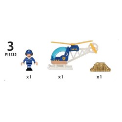 Brio World Hélicoptere de Police - Accessoire aimanté pour circuit de train en bois - Ravensburger - Mixte des 3 ans - 33828