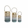 Ensemble de bougeoirs DKD Home Decor (3 pcs) Doré Bleu Métal Corde PU (25 x 25 x 46	 cm)  