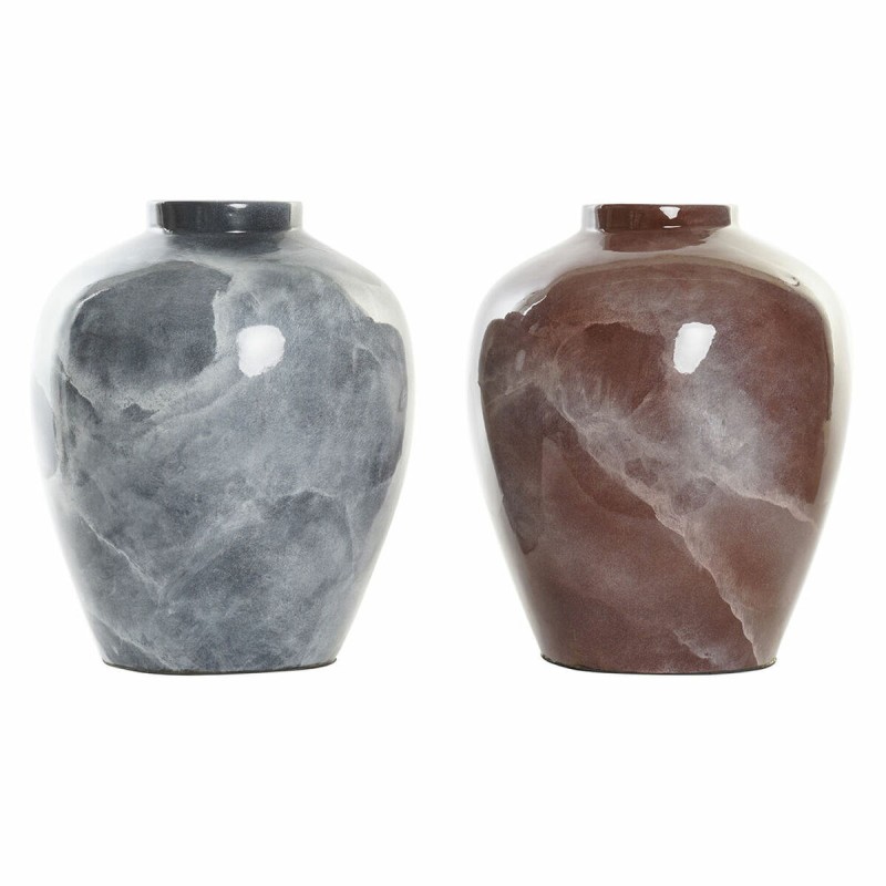 Vase DKD Home Decor Gris 26 x 26 x 32 cm Brun foncé Moderne Laqué (2 Unités)  