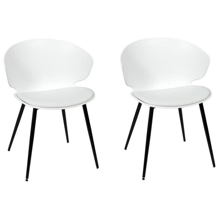 Lot de 2 Chaises rembourrées - Plastique blanc - L 49 x P 56 x H 79 c