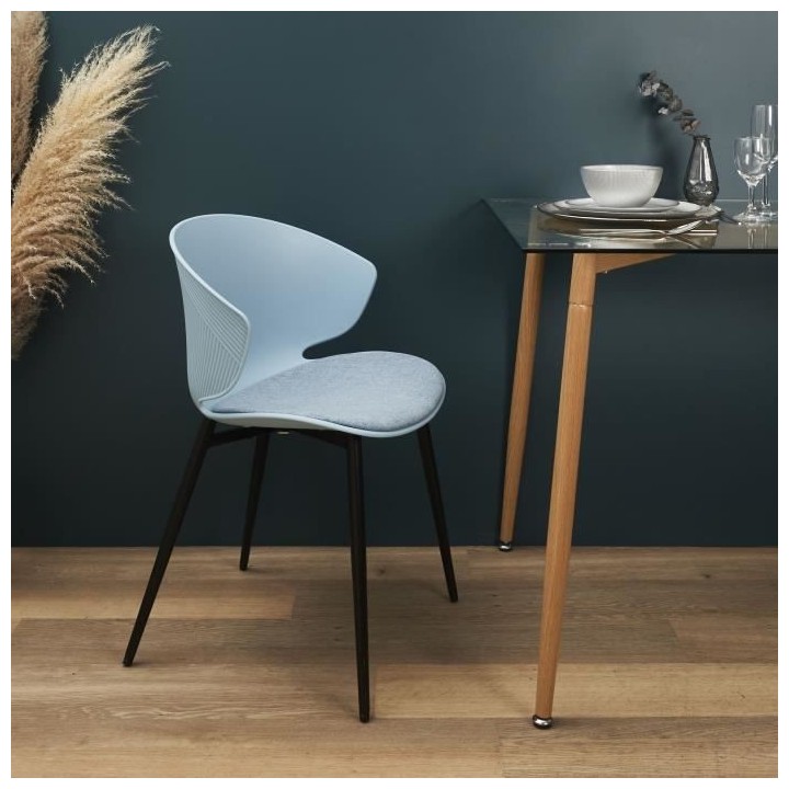 Lot de 2 Chaises rembourrées - Plastique bleu - L 49 x P 56 x H 79 cm