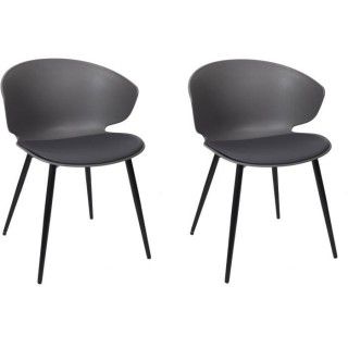 Lot de 2 Chaises rembourrées - Plastique gris - L 49 x P 56 x H 79 cm
