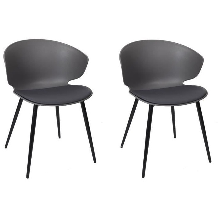 Lot de 2 Chaises rembourrées - Plastique gris - L 49 x P 56 x H 79 cm