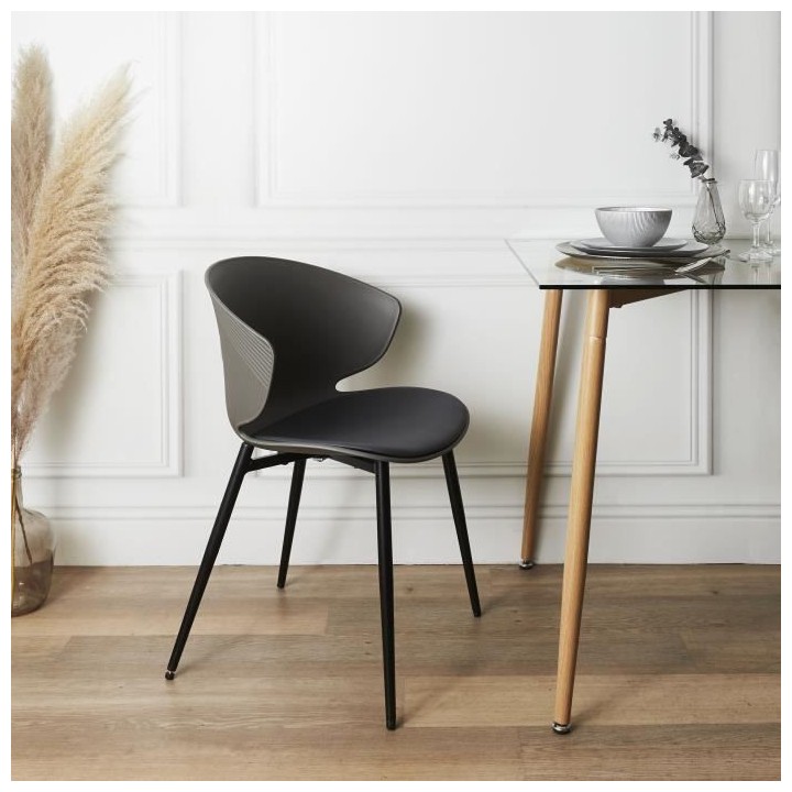 Lot de 2 Chaises rembourrées - Plastique gris - L 49 x P 56 x H 79 cm