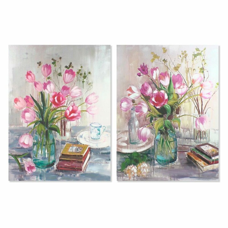 Cadre DKD Home Decor 90 x 2,5 x 120 cm Vase Fleurs Shabby Chic (2 Unités)