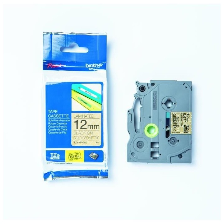 Ruban BROTHER - TZEMPGG31 /12 mm Noir sur Motifs Or - Qt 1