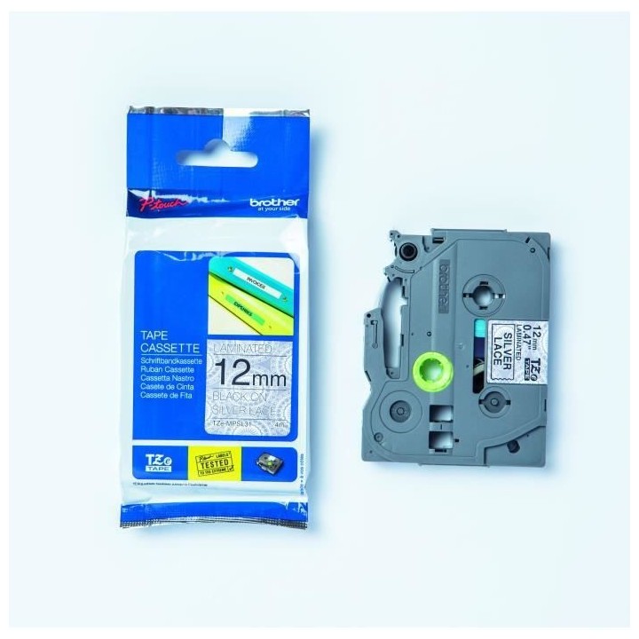 Ruban BROTHER - TZEMPSL31 /Noir sur Motifs Dentelle Argent 12mm - Qt 1