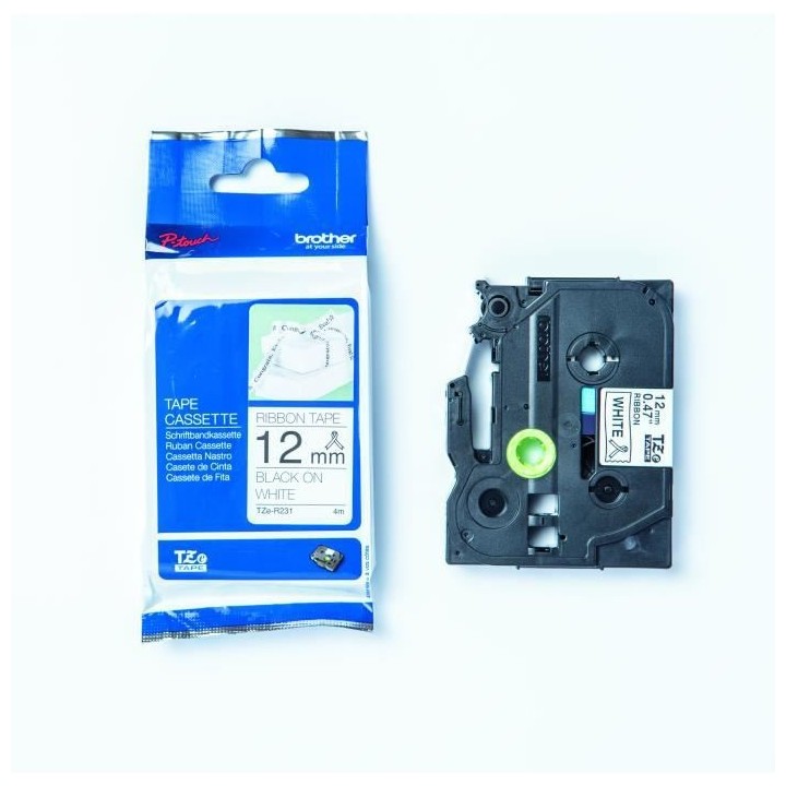 Ruban BROTHER - TZER231 - Noir sur Blanc 12mm - Qt 1