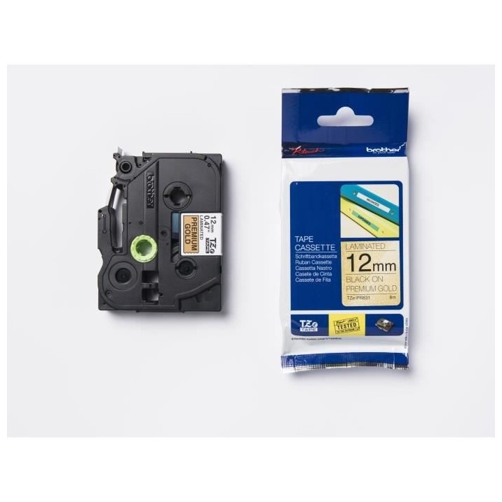 Ruban BROTHER - TZEPR831 /12mm Noir sur fond Or Premium - Qt 1