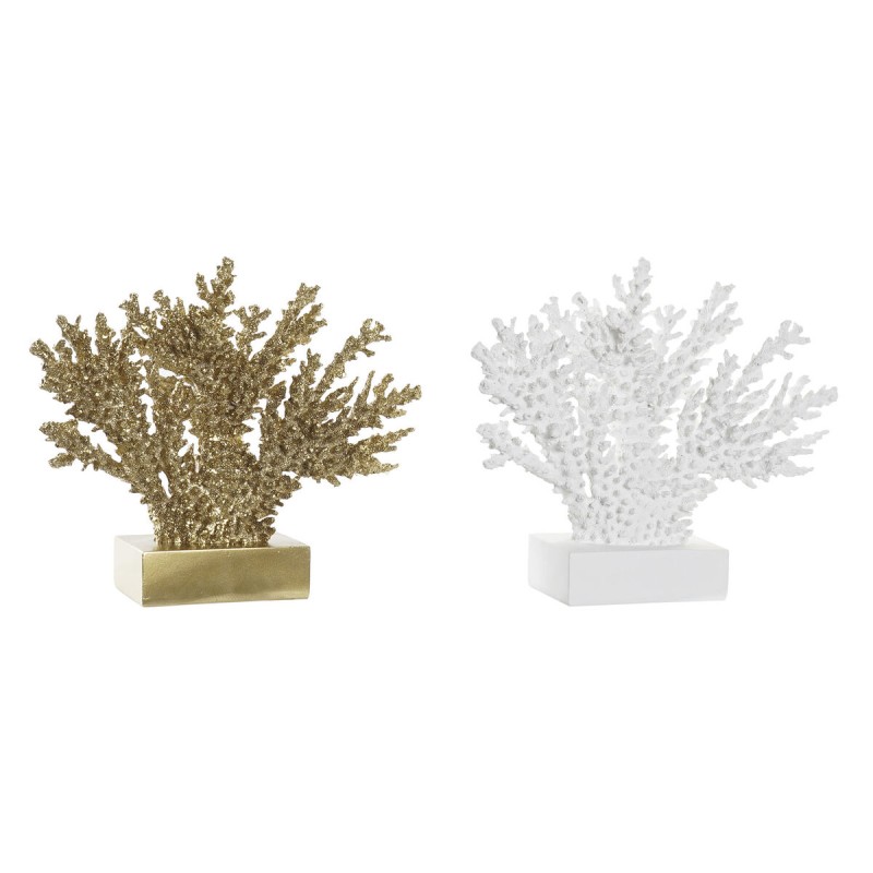 Figurine Décorative DKD Home Decor 34 x 10 x 27,5 cm Doré Corail Blanc méditerranéen (2 Unités)