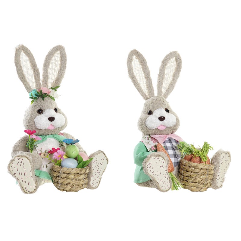 Figurine Décorative DKD Home Decor 28 x 22 x 40 cm Marron Lapin Vert Multicouleur (2 Unités)