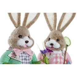 Figurine Décorative DKD Home Decor 25 x 23 x 66 cm Rose Marron Lapin Vert (2 Unités)