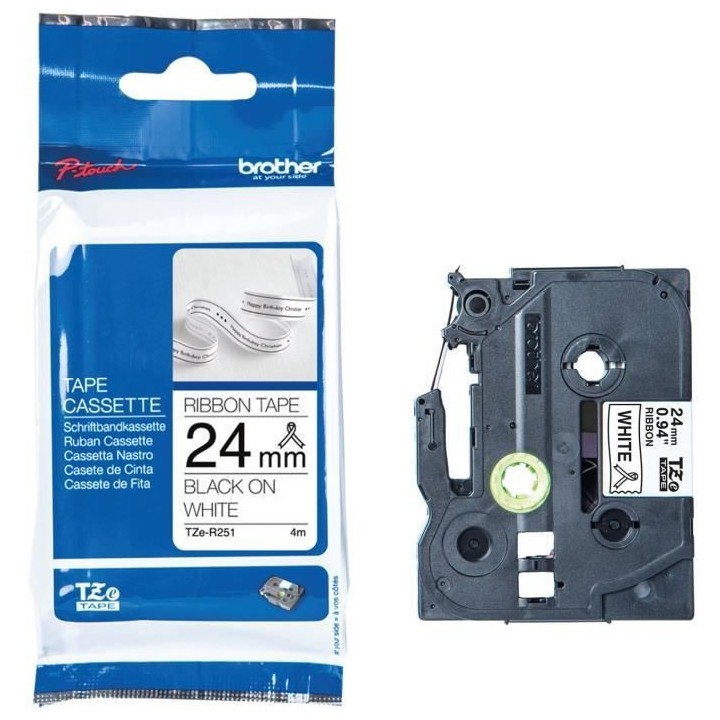 Ruban BROTHER - TZER251 - 24mm noir sur blanc - Qt 1