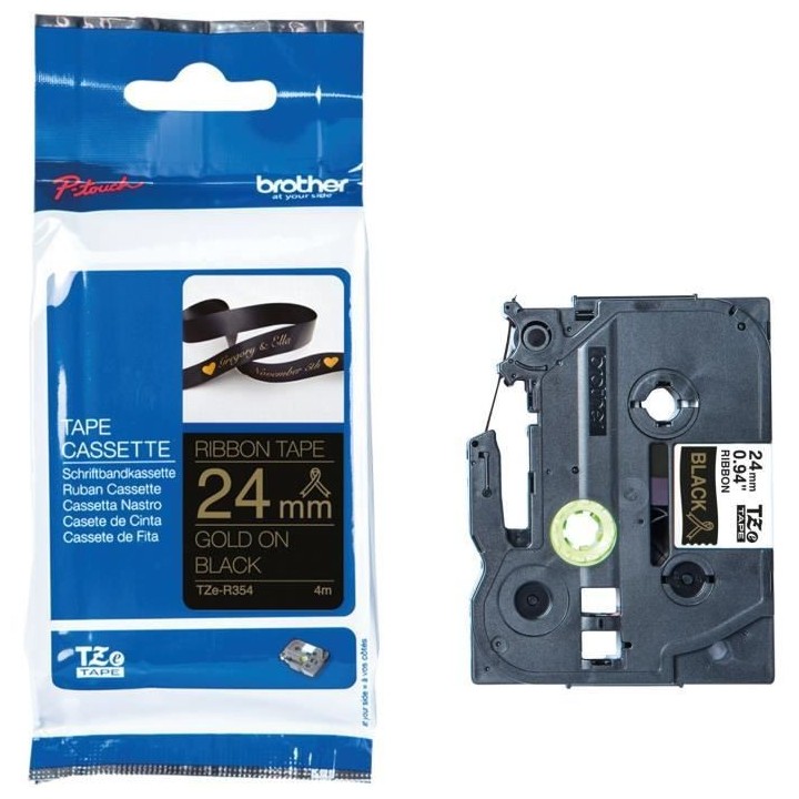 Ruban BROTHER - TZER354 - 24mm or sur noir - Qt 1