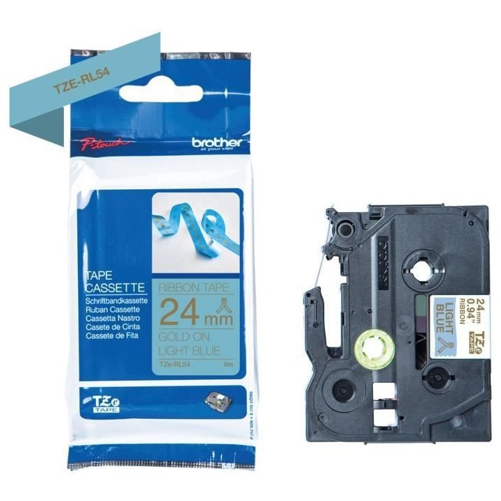 Ruban BROTHER - TZERL54 - 24mm or sur bleu clair - Qt 1