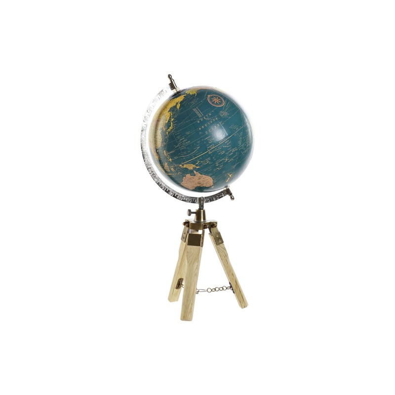 Globe terrestre DKD Home Decor Bleu Métal Marron PVC Bois de manguier (22 x 20 x 50 cm)