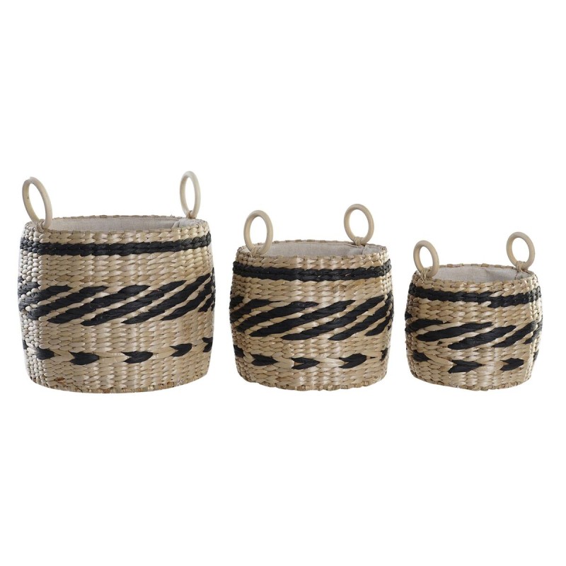 Set de basket DKD Home Decor Noir Naturel Fibre naturelle Colonial 30 x 30 x 25 cm (3 Pièces)