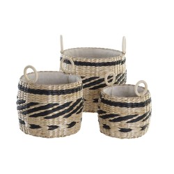 Set de basket DKD Home Decor Noir Naturel Fibre naturelle Colonial 30 x 30 x 25 cm (3 Pièces)