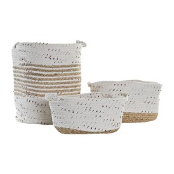 Set de basket DKD Home Decor Coton Boho Joncs (36 x 26 x 42 cm) (3 Pièces)