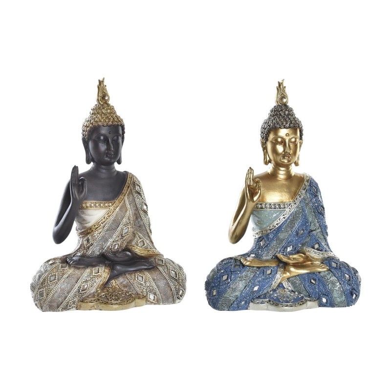 Figurine Décorative DKD Home Decor 17 x 9 x 25 cm Bleu Doré Marron Buda Oriental (2 Unités)