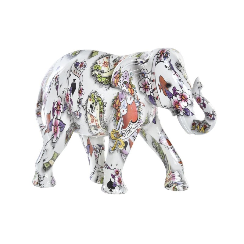 Figurine Décorative DKD Home Decor 23 x 9 x 17 cm Eléphant Blanc Multicouleur Colonial