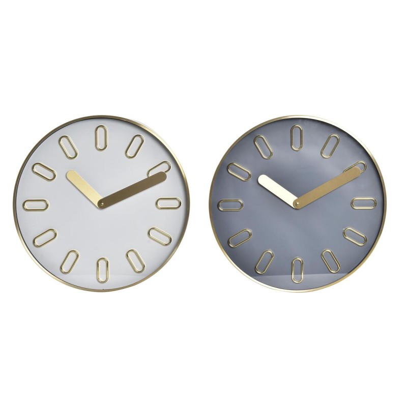 Horloge Murale DKD Home Decor 35,5 x 4,2 x 35,5 cm Verre Gris Doré Aluminium Blanc Moderne (2 Unités)