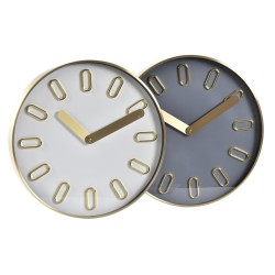 Horloge Murale DKD Home Decor 35,5 x 4,2 x 35,5 cm Verre Gris Doré Aluminium Blanc Moderne (2 Unités)