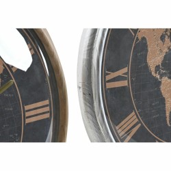 Horloge Murale DKD Home Decor 46 x 6,5 x 46 cm Verre Argenté Noir Doré Marron Fer Mappemonde (2 Unités)