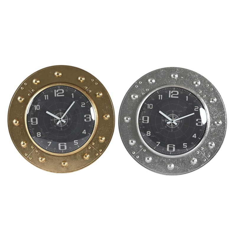 Horloge Murale DKD Home Decor 48,5 x 6 x 48,5 cm Verre Argenté Noir Doré Fer (2 Unités)