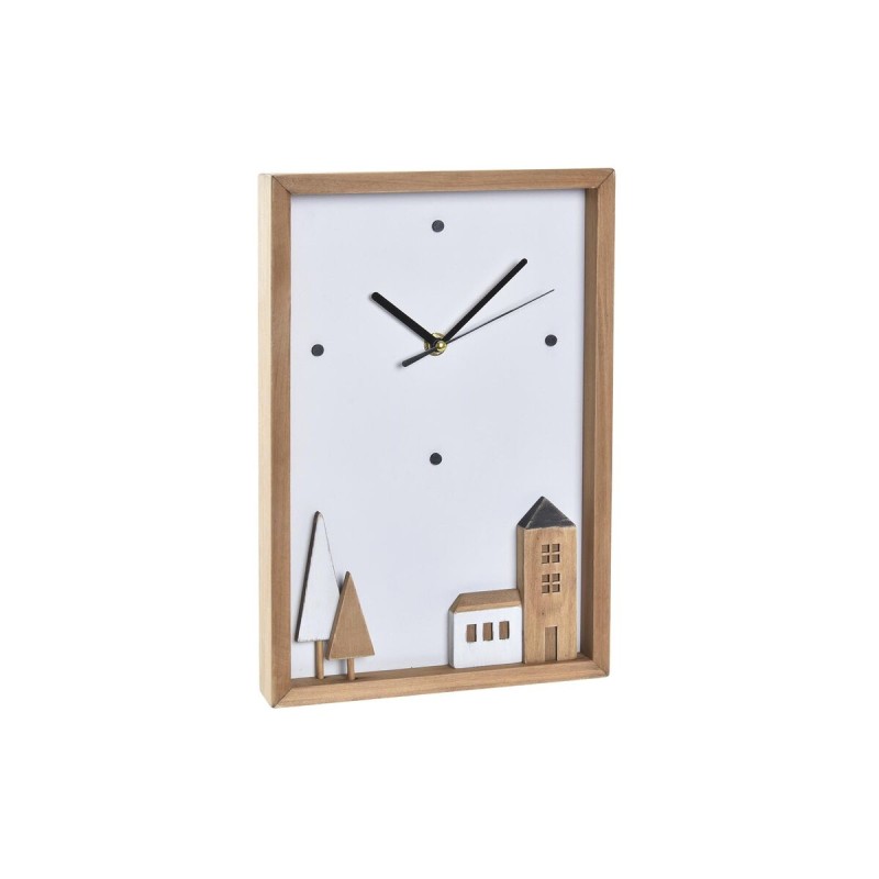 Horloge Murale DKD Home Decor Blanc Marron Bois Maisons Urbaine 20 x 4 x 30 cm