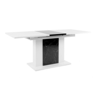 Table a manger extensible - Blanc brillant et marbre foncé - BRUGGE -
