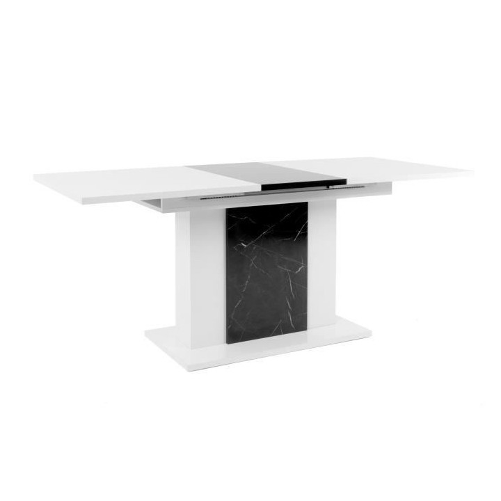 Table a manger extensible - Blanc brillant et marbre foncé - BRUGGE -