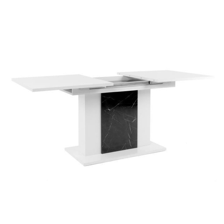 Table a manger extensible - Blanc brillant et marbre foncé - BRUGGE -