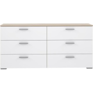 Commode 6 tiroirs - Décor chene et blanc mat - Contemporain - L 159,9