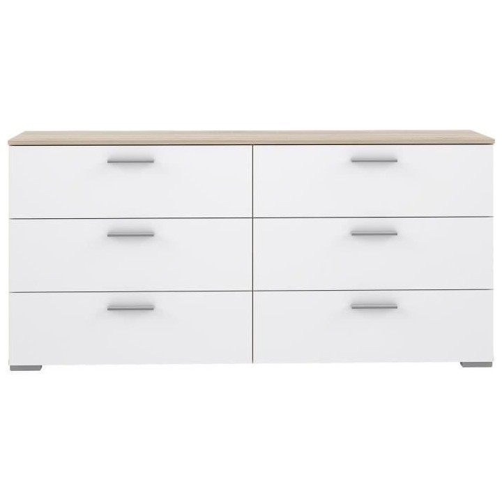 Commode 6 tiroirs - Décor chene et blanc mat - Contemporain - L 159,9