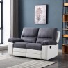 Canapé relax manuel - 2 places - DUSTIN - Tissu gris et Simili blanc - L 167 x P 94 x H 83 cm