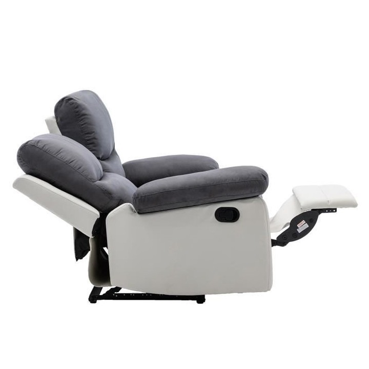 Canapé relax manuel - 2 places - DUSTIN - Tissu gris et Simili blanc