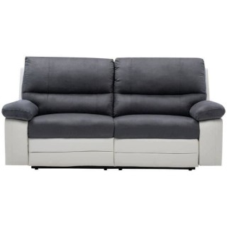 Canapé relax manuel - 3 places - DUSTIN - Tissu gris et Simili blanc