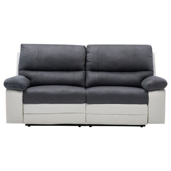 Canapé relax manuel - 3 places - DUSTIN - Tissu gris et Simili blanc